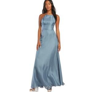 Lulu's Dress Slate Blue Backless Apron Neck Fitted Waist A-Line Maxi Skirt NWT
